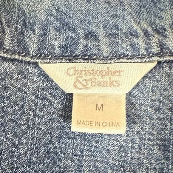 Christopher Banks Denim Boho Vest M Blue Embroidered Collared Eclectic Western - Picture 4 of 9